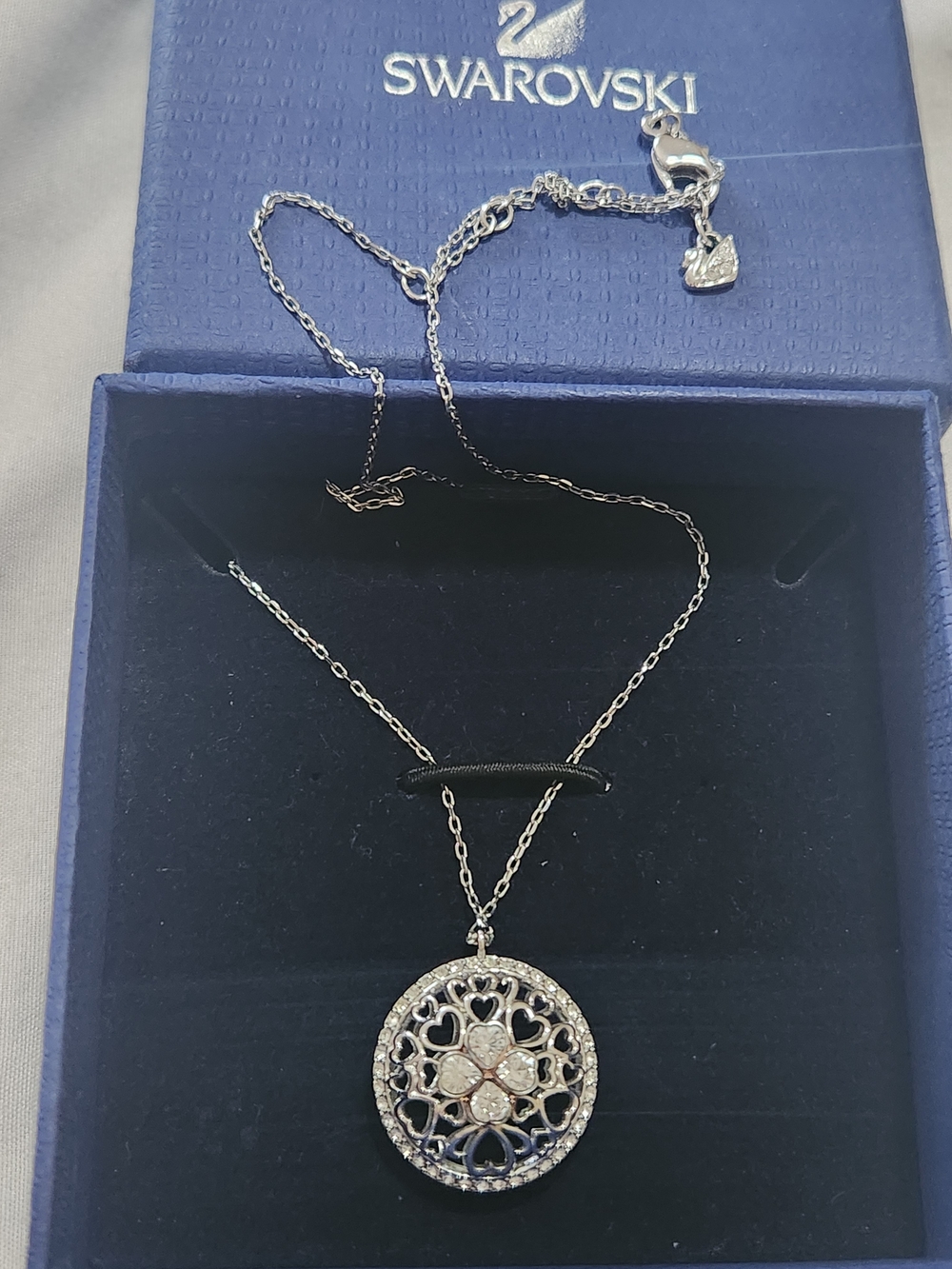 Swarovski Reversible Heart Filgree Hemisphere Necklace In Box-gift Ready - Picture 5 of 8